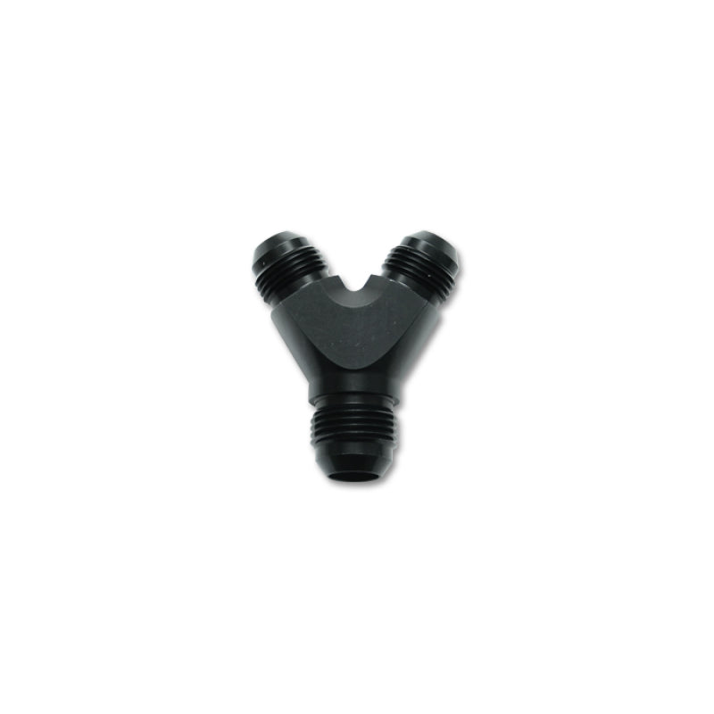 Vibrant Y Block Fitting 12 AN Male Inlet Dual 10 AN Male Outlets Aluminum - Black Anodize