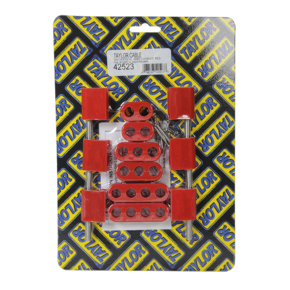 Taylor Spark Plug Wire Divider - Valve Cover Mount - 10.4 mm Wires - Nylon - Red - Clamp Style - Vertical