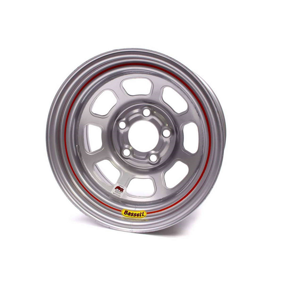 Bassett IMCA D-Hole Wheel - 15" x 8" - 5 x 5" - Silver - 2" Back Spacing - 19 lbs.