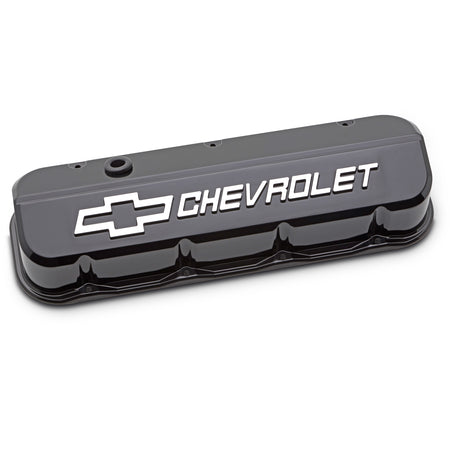 Proform Slant-Edge Tall Valve Cover - Baffled - Breather Hole - Raised Chevrolet Logo - Black - Big Block Chevy (Pair)