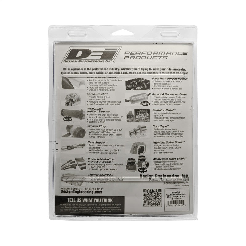 DEI Titanium Pipe Shield Exhaust Heat Shield 6 x 12" Clamp-On Woven Fiberglass - Carbon Fiber Look