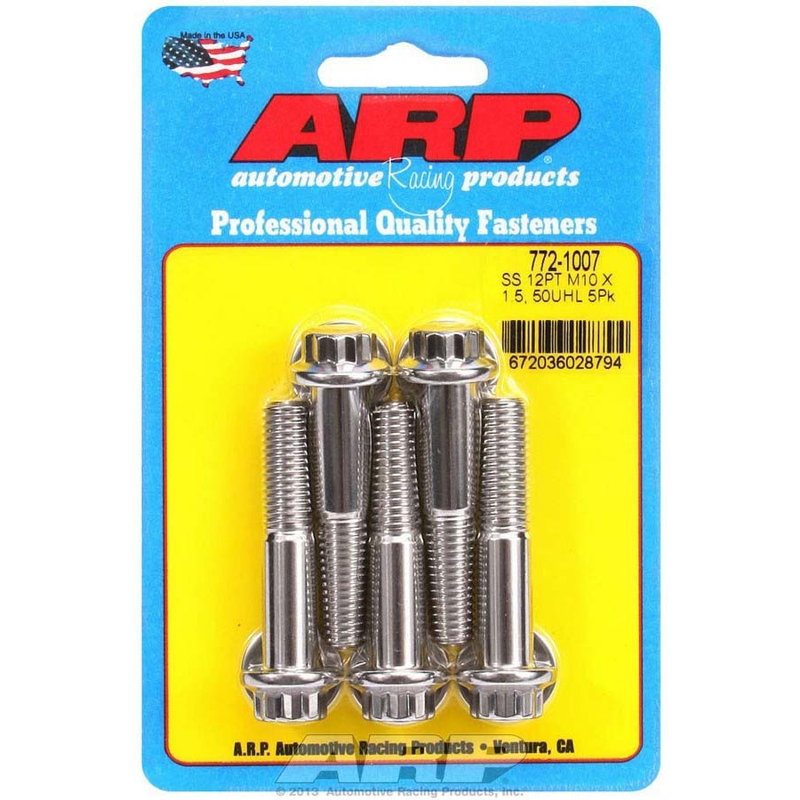 ARP 10 mm x 1.50 Thread Bolt 50 mm Long 12 mm 12 Point Head Stainless - Natural