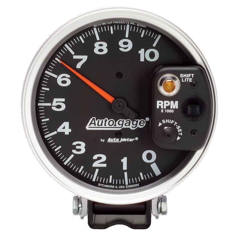 Auto Meter Auto Gage 10000 RPM Tachometer - Electric - Analog - 5 in Diameter - Pedestal Mount - Shift Light - Black Face 233903