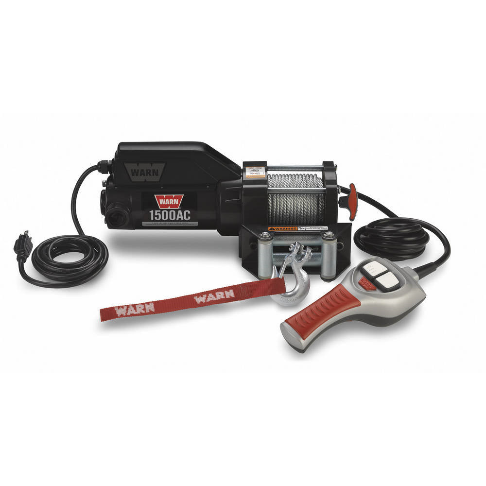 Warn 1500 AC Winch - 1500 lb Capacity - Roller Fairlead - 12 ft Remote - 3/16 in x 43 ft Steel Rope - 120V
