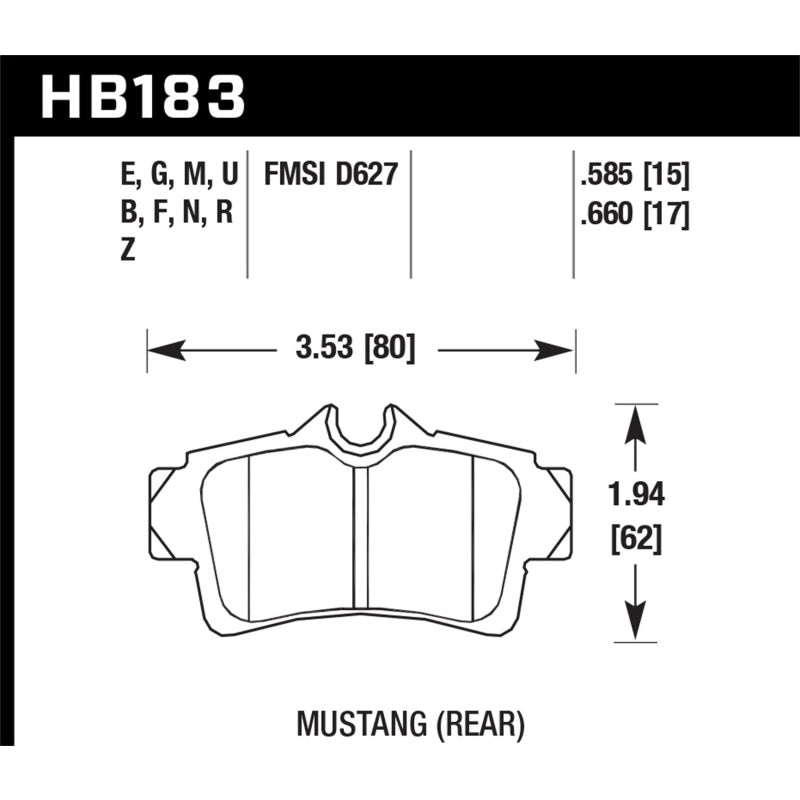 Hawk HP Plus Compound Wide Temperature Range Rear Brake Pads - Ford Mustang 1994-2004 - Set of 4