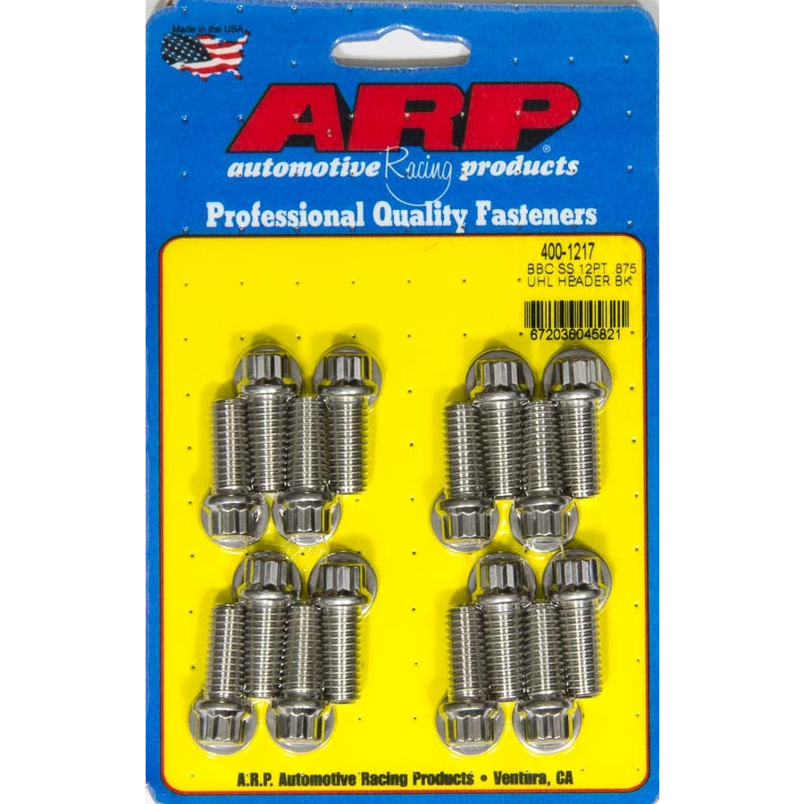 ARP Header Bolt - 3/8-16 in Thread - 0.875 in Long - 12 Point Head - Polished - Universal - Set of 16