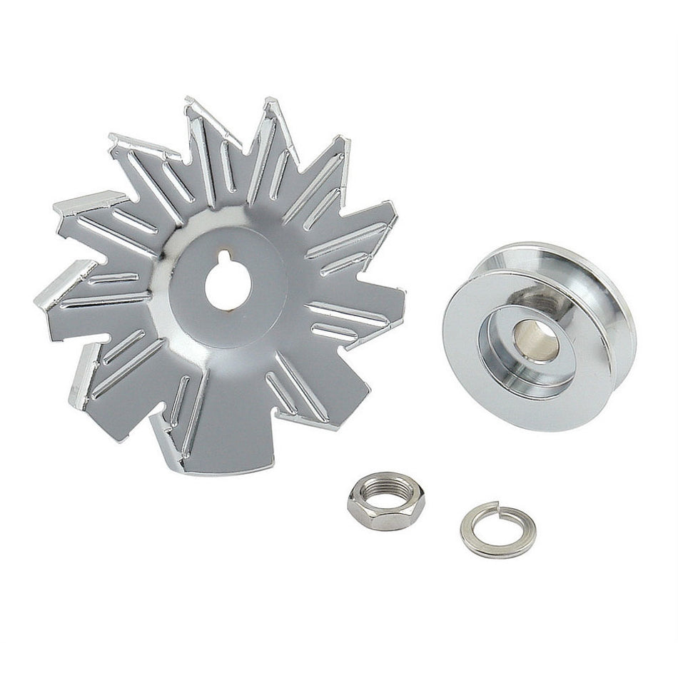 Mr. Gasket Chrome Plated Alternator Fan and Pulley Kit - Single Groove
