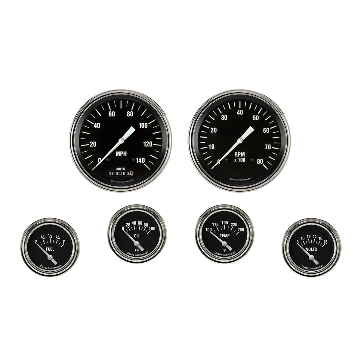 Classic Instruments Hot Rod Gauge Kit - Analog - Short Sweep - Stainless Bezel - Black Face
