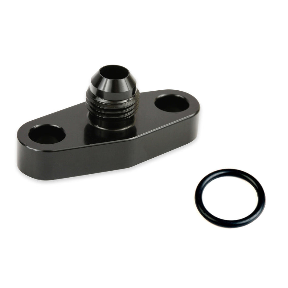 Earl's Turbo Fitting - Adapter - Straight - Oil Pan Drain Flange to 6 AN Male - Aluminum - Black - T40/2024 Turbos