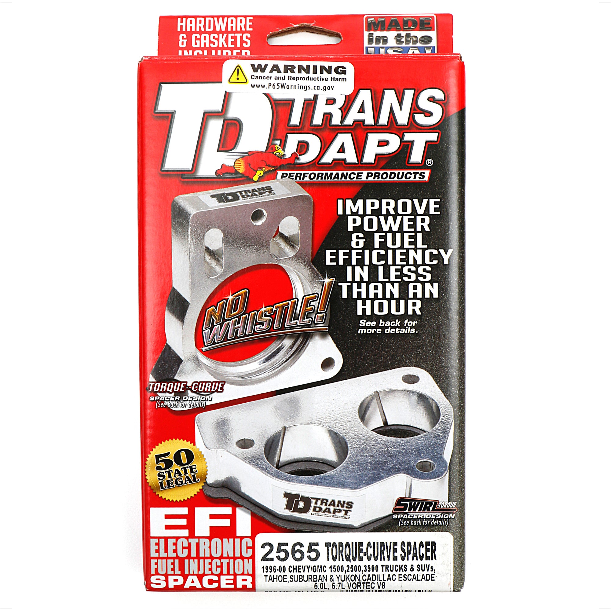 Trans-Dapt Torque-Curve Throttle Body Spacer - 1 in Thick - Small Block Chevy - GM Fullsize SUV / Truck 1996-2000