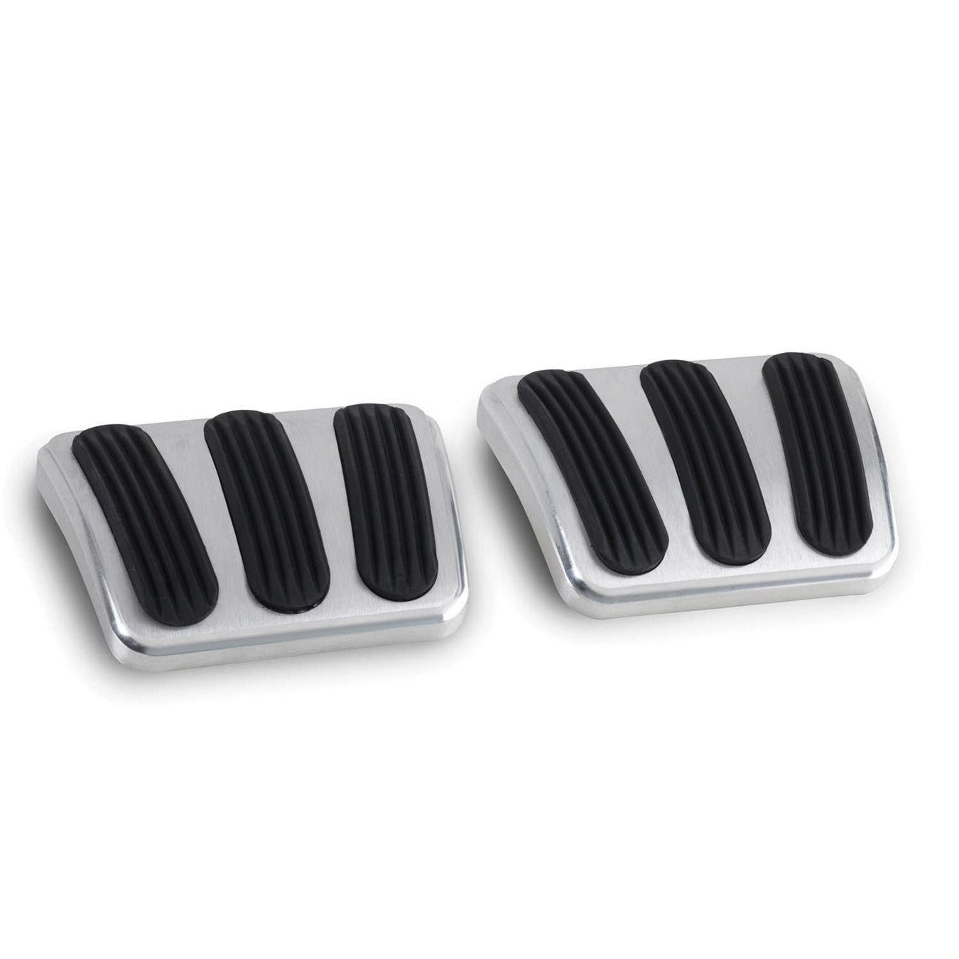 Lokar Curved Brake/Clutch Pedal Pad - Rubber Pads - Billet Aluminum - Brushed - GM X-Body 1962-67 (Pair)
