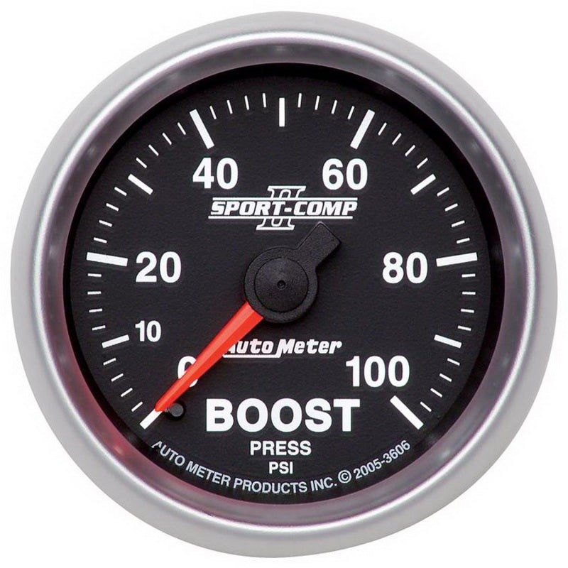 Auto Meter Sport-Comp II 0-100 psi Boost Gauge - Mechanical - Analog - 2-1/16 in Diameter - Black Face