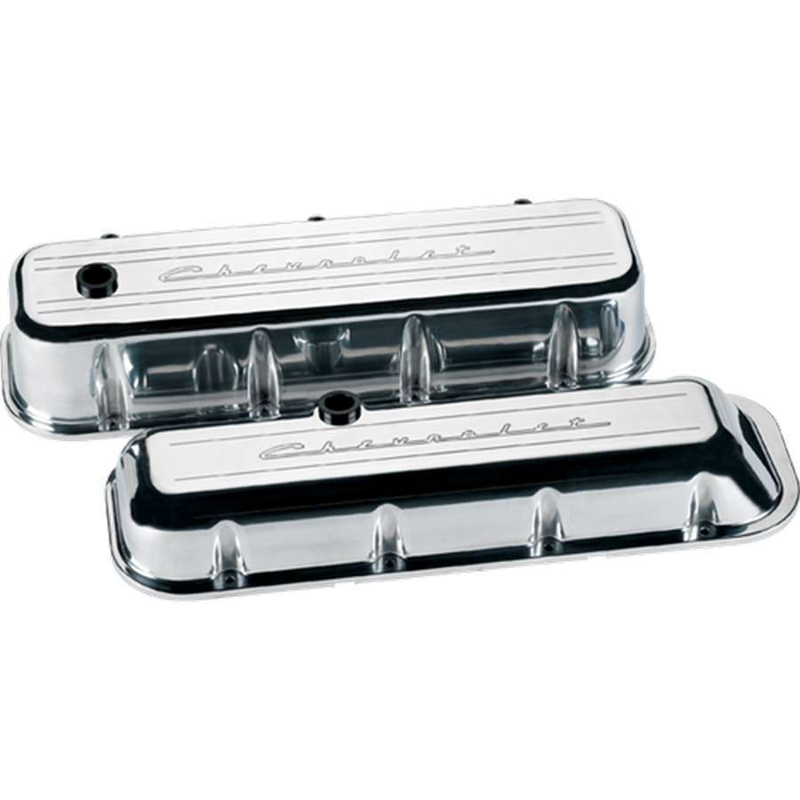 Billet Specialties BB Chevy Valve Covers - Stock Height - Polished - Chevy Logo - BB Chevy - (Set of 2)