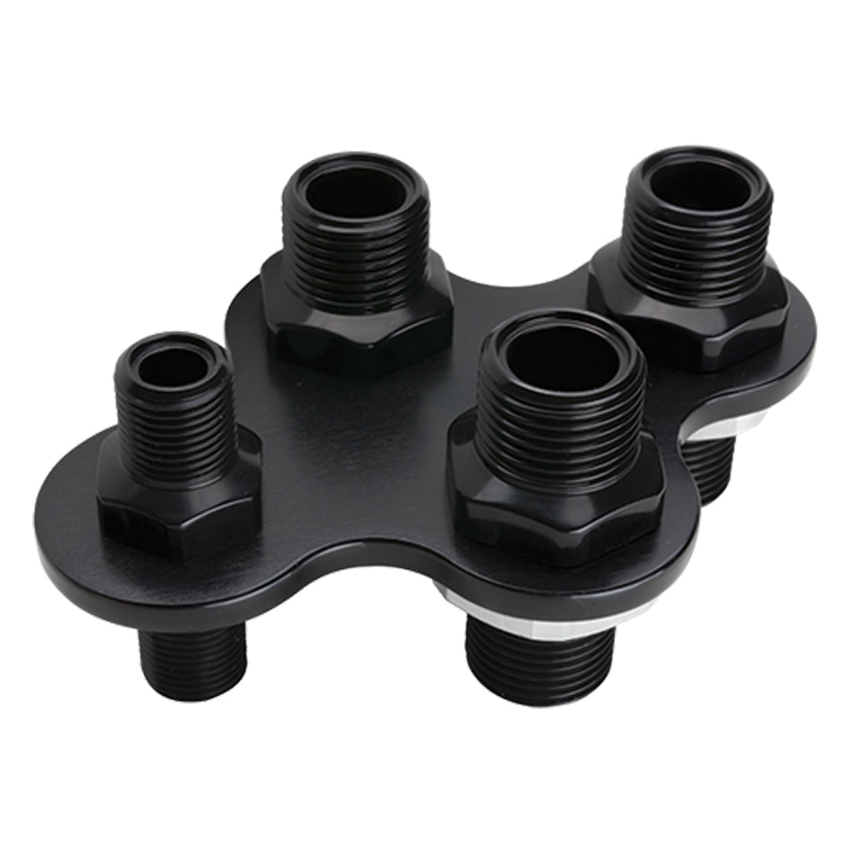Billet Specialties AC and Heater Bulkhead Plate - 4 Port - Three 10 AN Male - One 6 AN Male - Billet Aluminum - Black Anodize