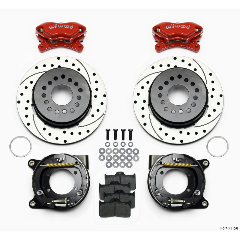 Wilwood Dynalite Brake System Rear 12" Drilled/Slotted Iron Rotor - Offset Hat/Parking Brake - Red
