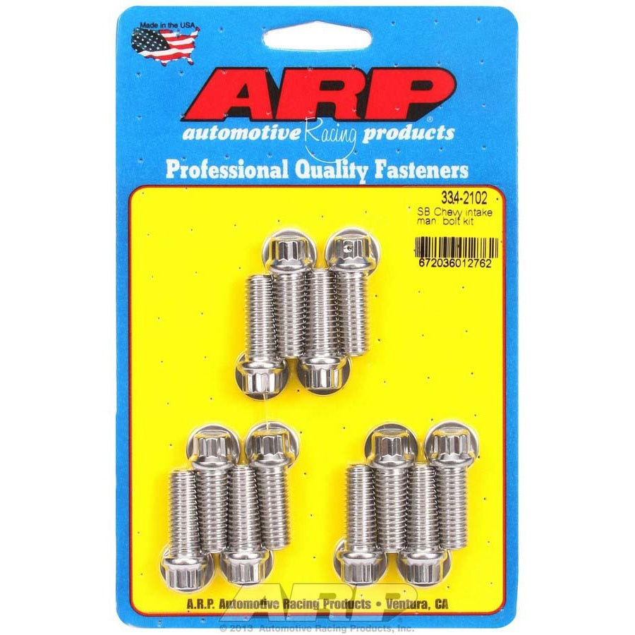 ARP NASCAR Intake Manifold Bolt Kit - 12 Point Head - Drilled Tech Bolt - Polished - Small Block Chevy 334-2102