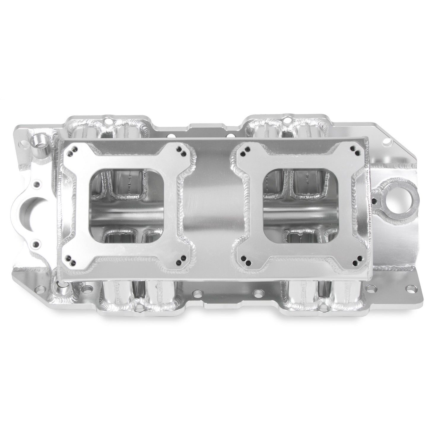 Sniper Fabricated Intake Manifold BBC Single Plane 2 x 4150 Silver with Sniper Logo