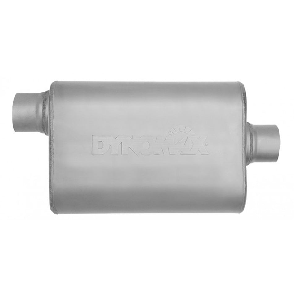 DynoMax Ultra Flo Welded Muffler - 2-1/2 in Offset Inlet - 2-1/2 in Center Outlet - 14 x 9-3/4 x 4-1/2 in Oval Body - 19 in Long