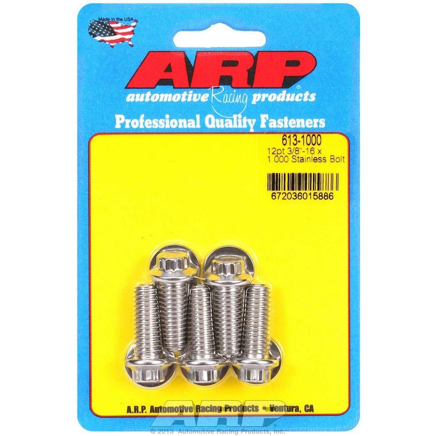 ARP 3/8-16 in Thread Bolt - 1 in Long - 3/8 in 12 Point Head - Polished - Universal - Set of 5