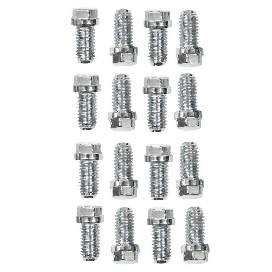 Mr. Gasket Header Bolt - 3/8-16 in Thread - 0.75 in Long - Hex Head - Polished - Big Block Chevy / Small Block Ford - Set of 16
