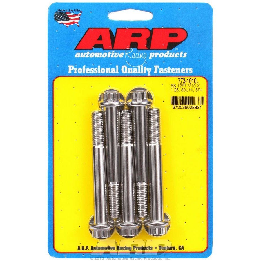 ARP 12 Point Bolt - 10 mm x 1.25 Thread - 80 mm Long - 12 mm 12 Point Head - Stainless - Polished (Set of 5)