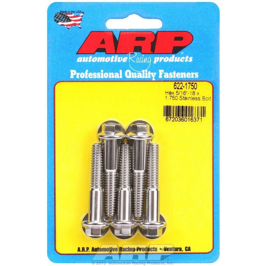 ARP Hex Head Bolt - 5/16-18 in Thread - 1.750 in Long - 3/8 in 12 Point Head - Stainless - Polished (Set of 5)