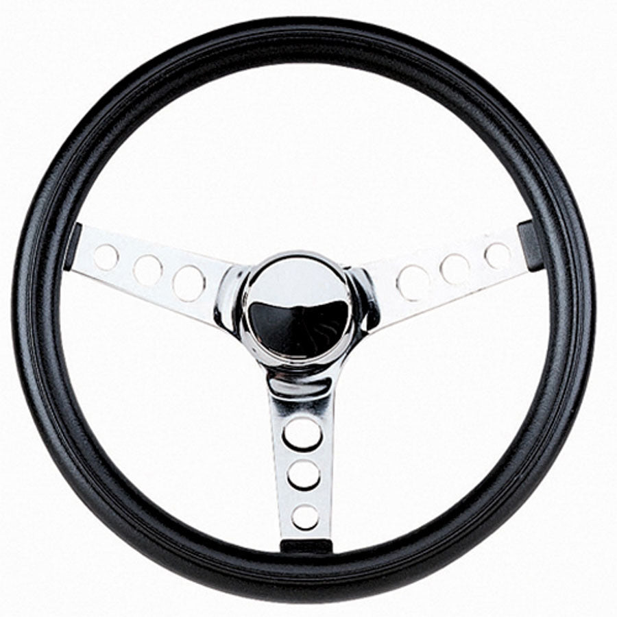 Grant Classic Steering Wheel - 11.5 in Diameter - 3.75 in Dish - 3-Spoke - Black Foam Grip - Chrome