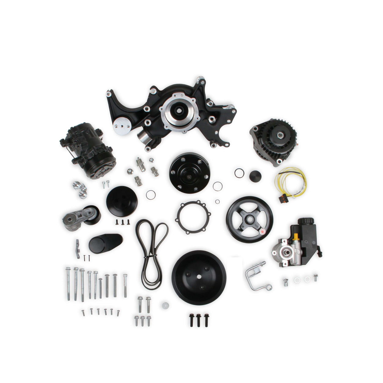 Holley 6 Rib Serpentine Pulley Kit - Aluminum - Black - Small Block Chevy