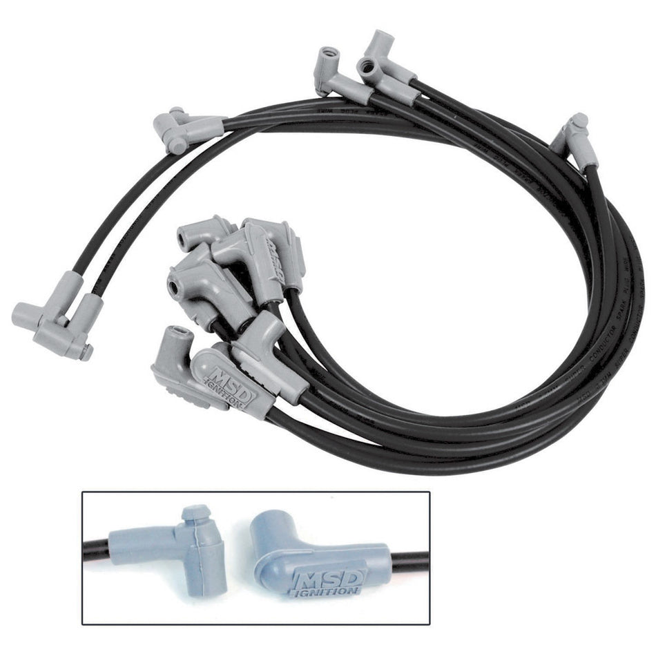 MSD 8.5mm Super Conductor Spark Plug Wire Set - Spiral Core - 8.5mm - Black - 90 Plug Boot - Chevy - Corvette - 5.7L