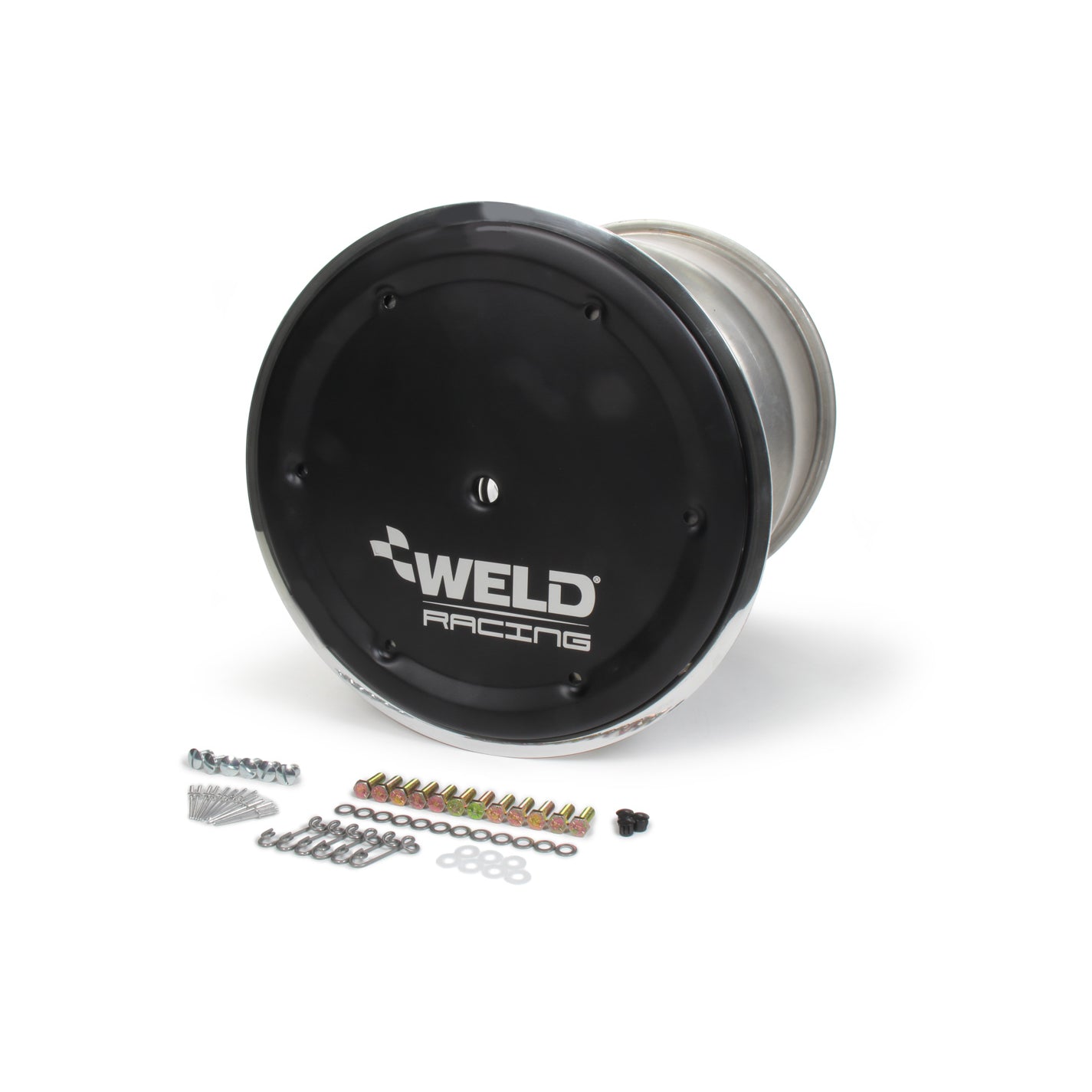 Weld Magnum Sprint Spline Wheel - 15" x 17" - 42 Spline - 8" Back Spacing - Polished - Black Center - Outer Bead-Loc w/ Cover