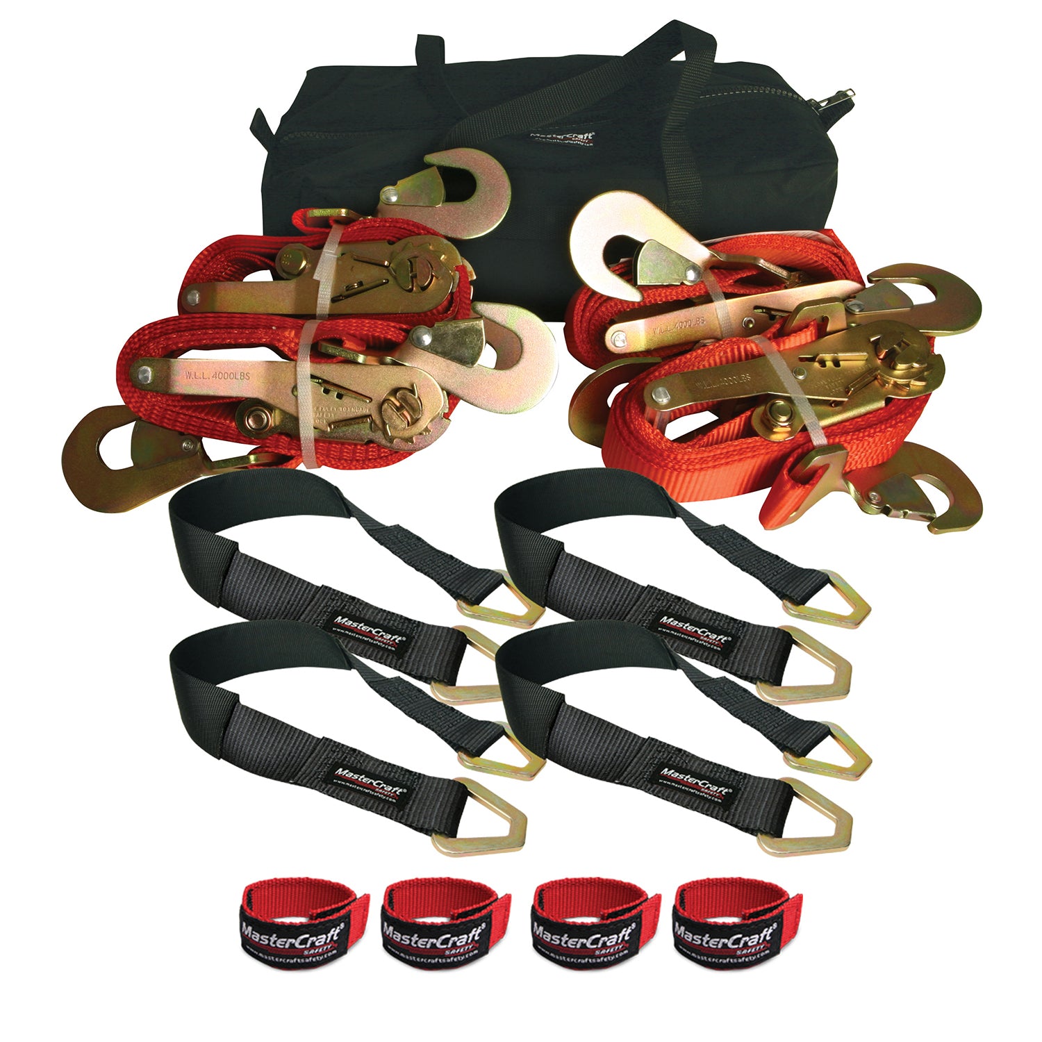 Mastercraft Axle Tie Down - 2 in Wide - 7 ft Long - Axle Loops - Hook and Loop Wraps - Black