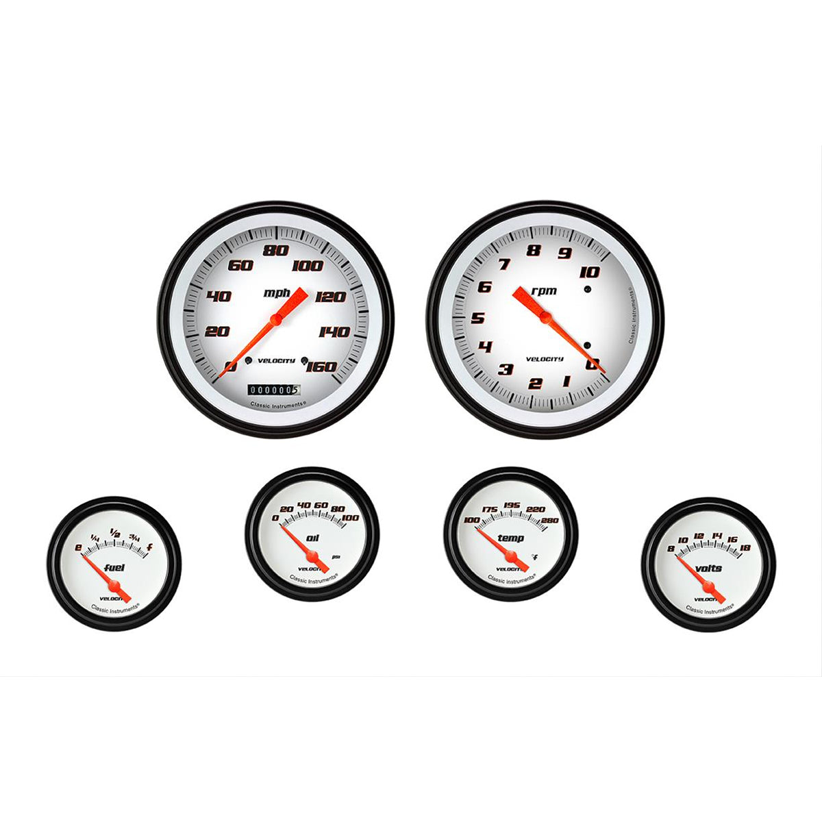Classic Instruments Velocity Gauge Kit - Analog - Short Sweep - Black Bezel - White Face