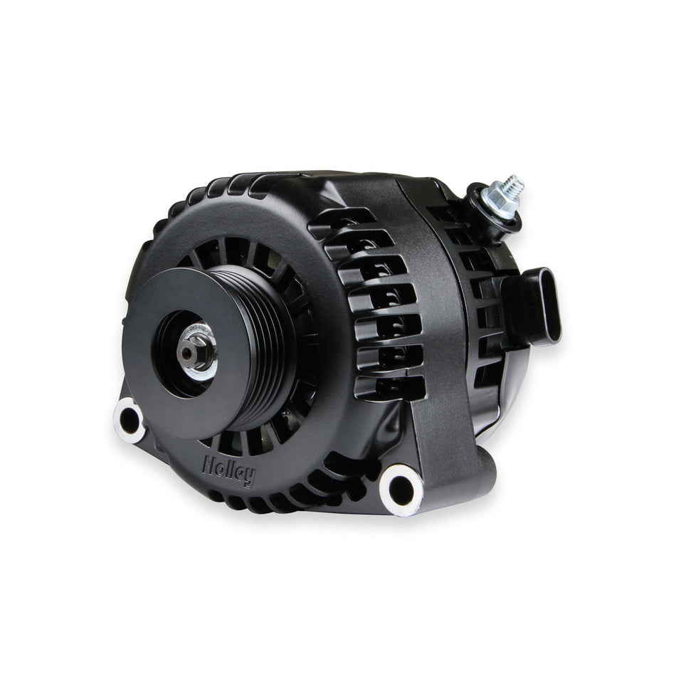 Holley Alternator - 12V - Internal Regulator - 6 Rib Serpentine Pulley - OE Plug/1 Wire - Aluminum - Black