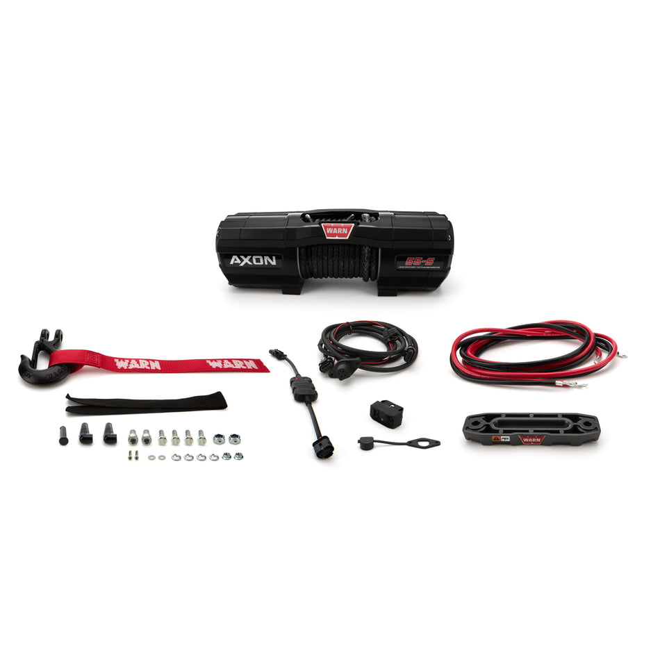 Warn Axon 55-S Winch - 5500 lb Capacity - Hawse Fairlead - 12 ft Remote - 1/4 in x 50 ft Synthetic Rope - 12V
