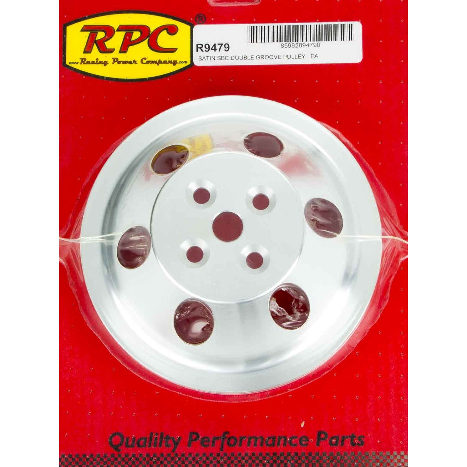 Racing Power Polished Aluminum Water Pump Pulley - Double Groove V-Belt - SB Chevy Short Water Pump - 6.60" Diameter