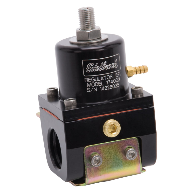 Edelbrock 35-90 psi Fuel Pressure Regulator Inline 10 AN Inlets/Outlet 6 AN Return - 1/8" NPT Port - Black Anodize