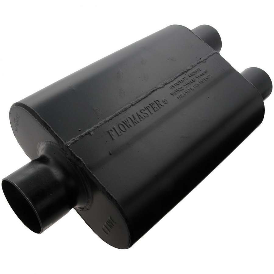 Flowmaster Super 44 Series Chambered Muffler - 3 in Center Inlet - Dual 2-1/2 in Outlets - 13 x 9-3/4 x 4 in Oval Body - 19 in Long - Black Paint 9430452