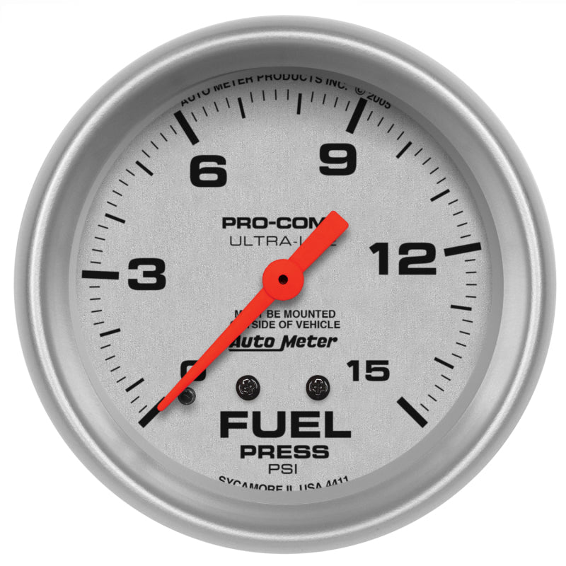 Auto Meter Ultra-Lite Fuel Pressure Gauge - 2-5/8" - 0-15 PSI