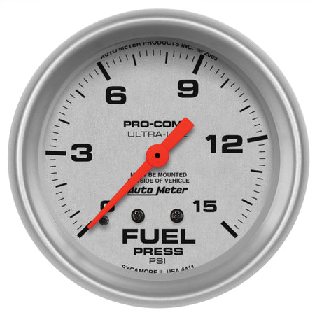 Auto Meter Ultra-Lite Fuel Pressure Gauge - 2-5/8" - 0-15 PSI