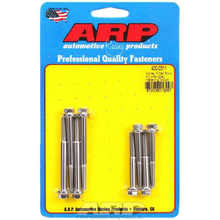 ARP Carburetor Float Bowl Bolt - Hex Head - Polished - Single Metering Block - Holley Carbs - Set of 8