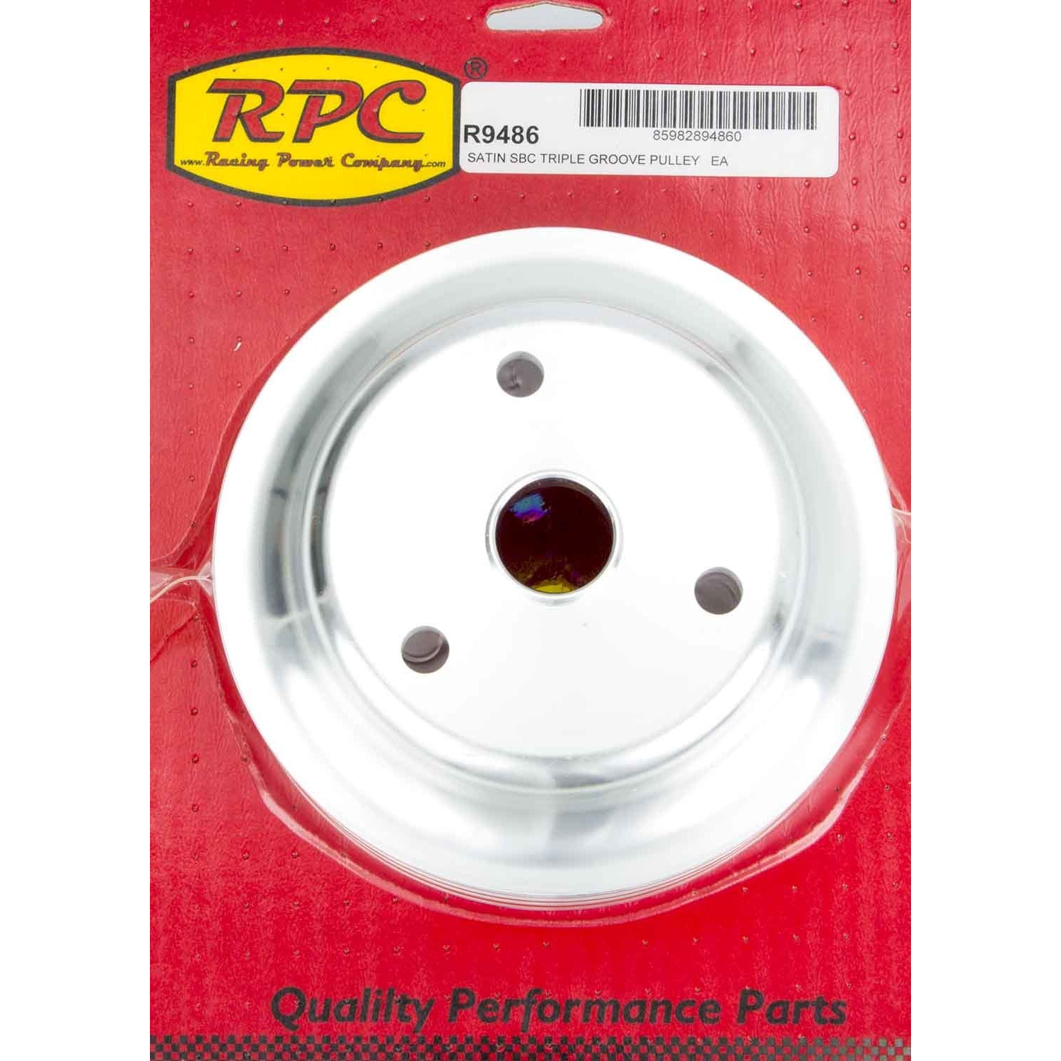 Racing Power V-Belt 3 Groove Crankshaft Pulley - 6.594 in Diameter - Satin - Long Water Pump - Small Block Chevy