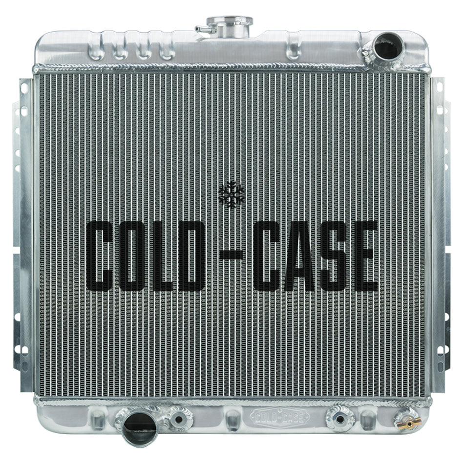Cold-Case Aluminum Radiator - 21.06" W x 20.5" H x 3" D - Passenger Side Inlet - Driver Side Outlet - Polished - Automatic - Big Block Ford - Ford Mustang 1967-70