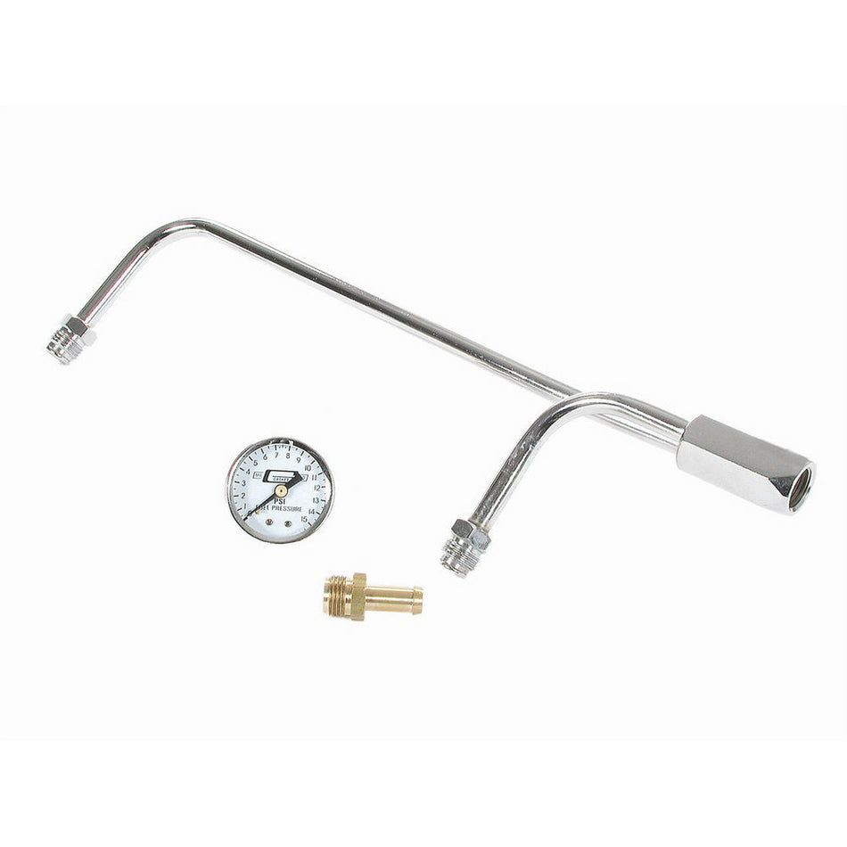 Mr. Gasket Chrome Plated Fuel Lines With Fuel Pressure Gauge 1558 Holley w/ 8.65625" Centers