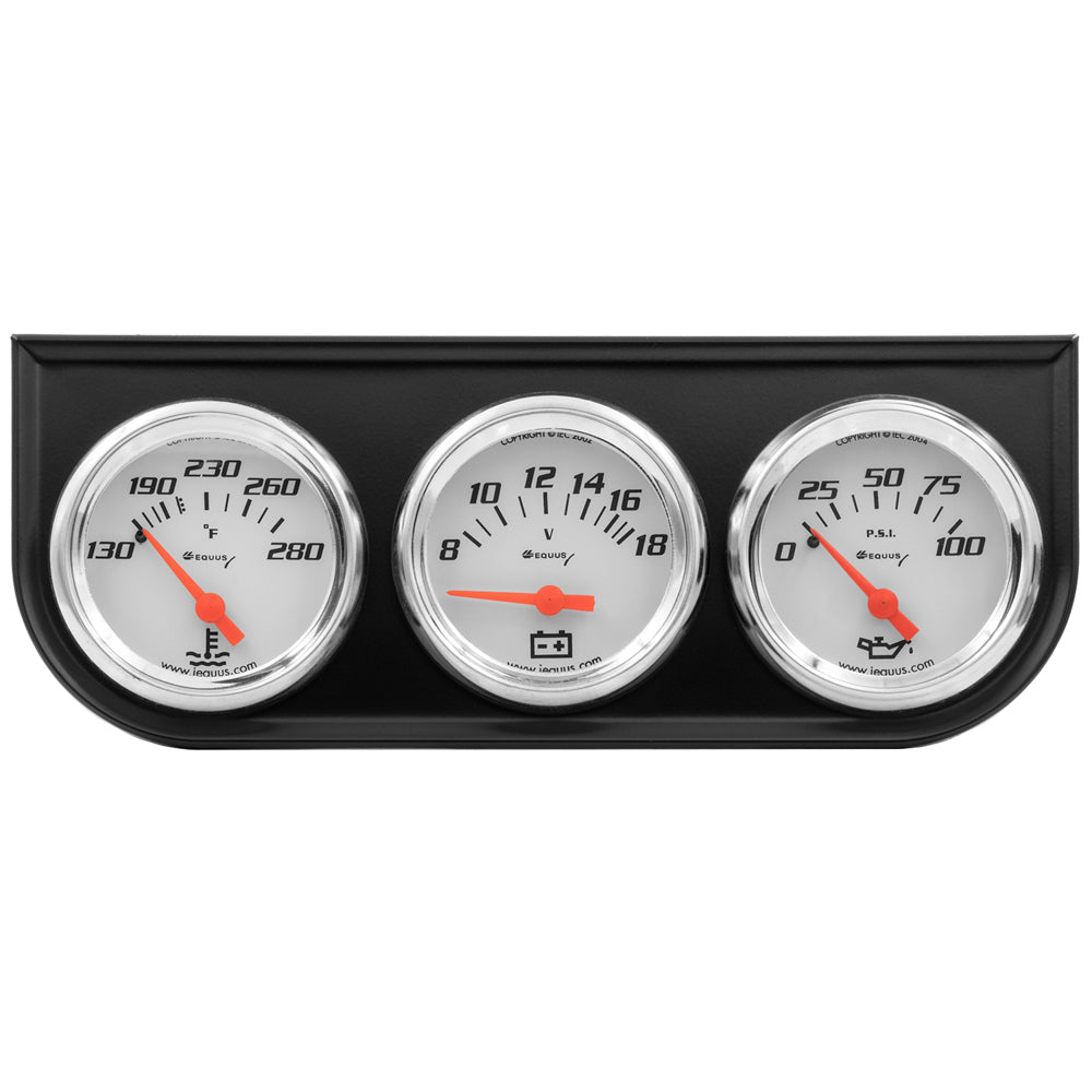 Equus 5000 Series Gauge Kit - Analog - Oil Pressure/Voltmeter/Water Temperature - 2" Diameter - White Face