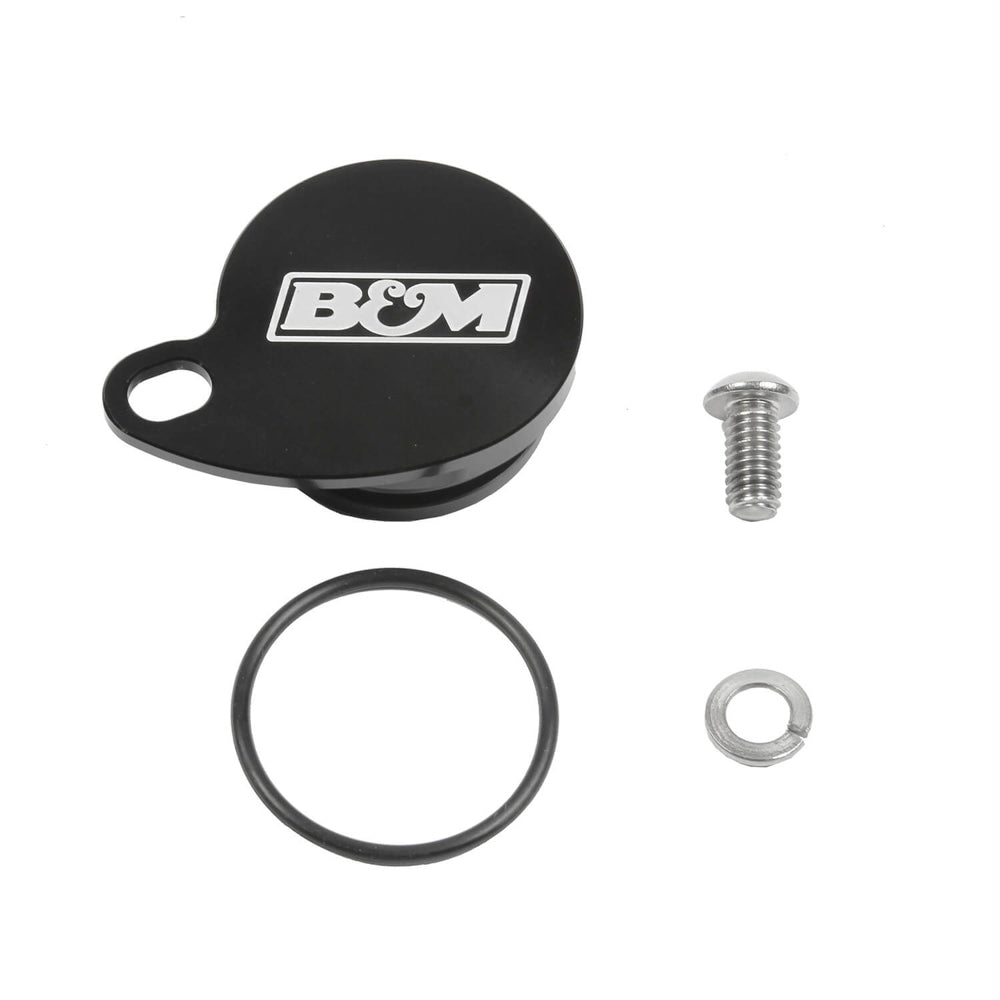 B&M Speedometer Port Plug - Black - B&M Logo - TF-727/36RH/37RH/46RH/47RH - Mopar