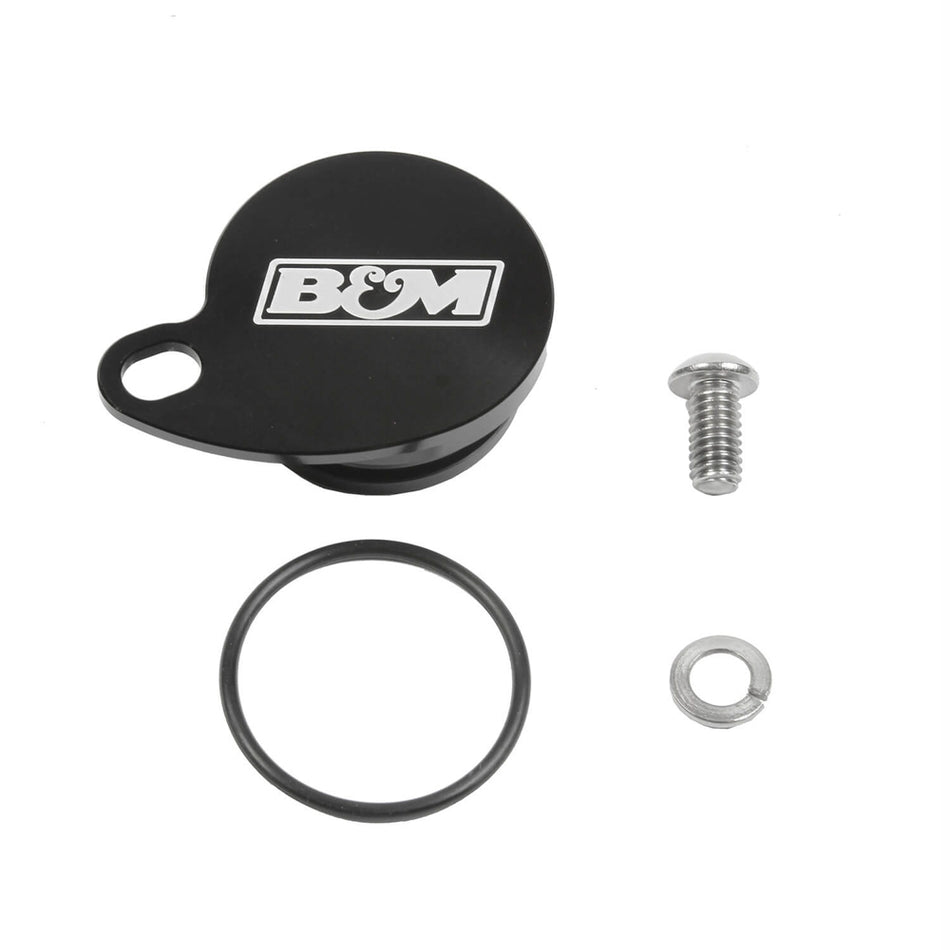 B&M Speedometer Port Plug - Black - B&M Logo - TF-727/36RH/37RH/46RH/47RH - Mopar