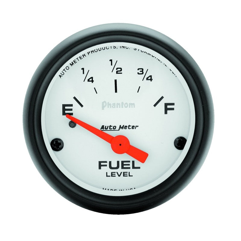 Auto Meter Phantom 240-33 ohm Fuel Level Gauge - Electric - Analog - Short Sweep - 2-1/16 in Diameter - White Face