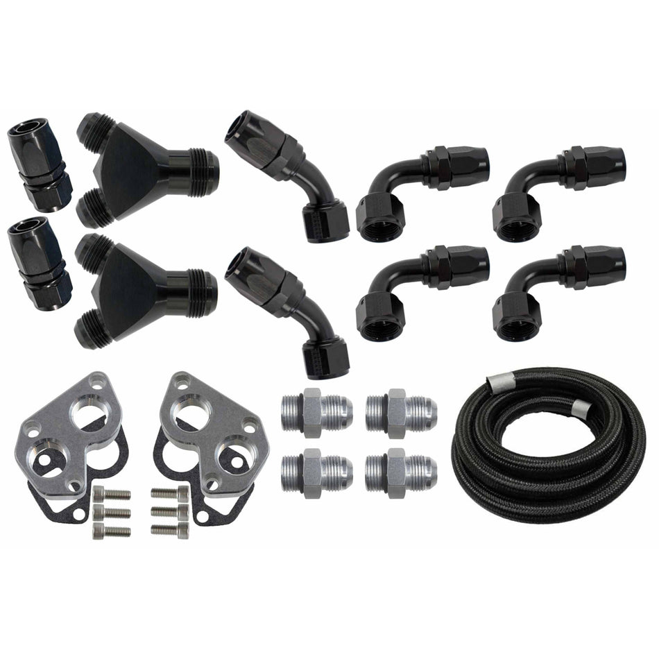 ICT Billet Water Pump Plumbing Kit - 12 AN Ports - 16 AN Male Inlet and Outlet - GM LS-Series