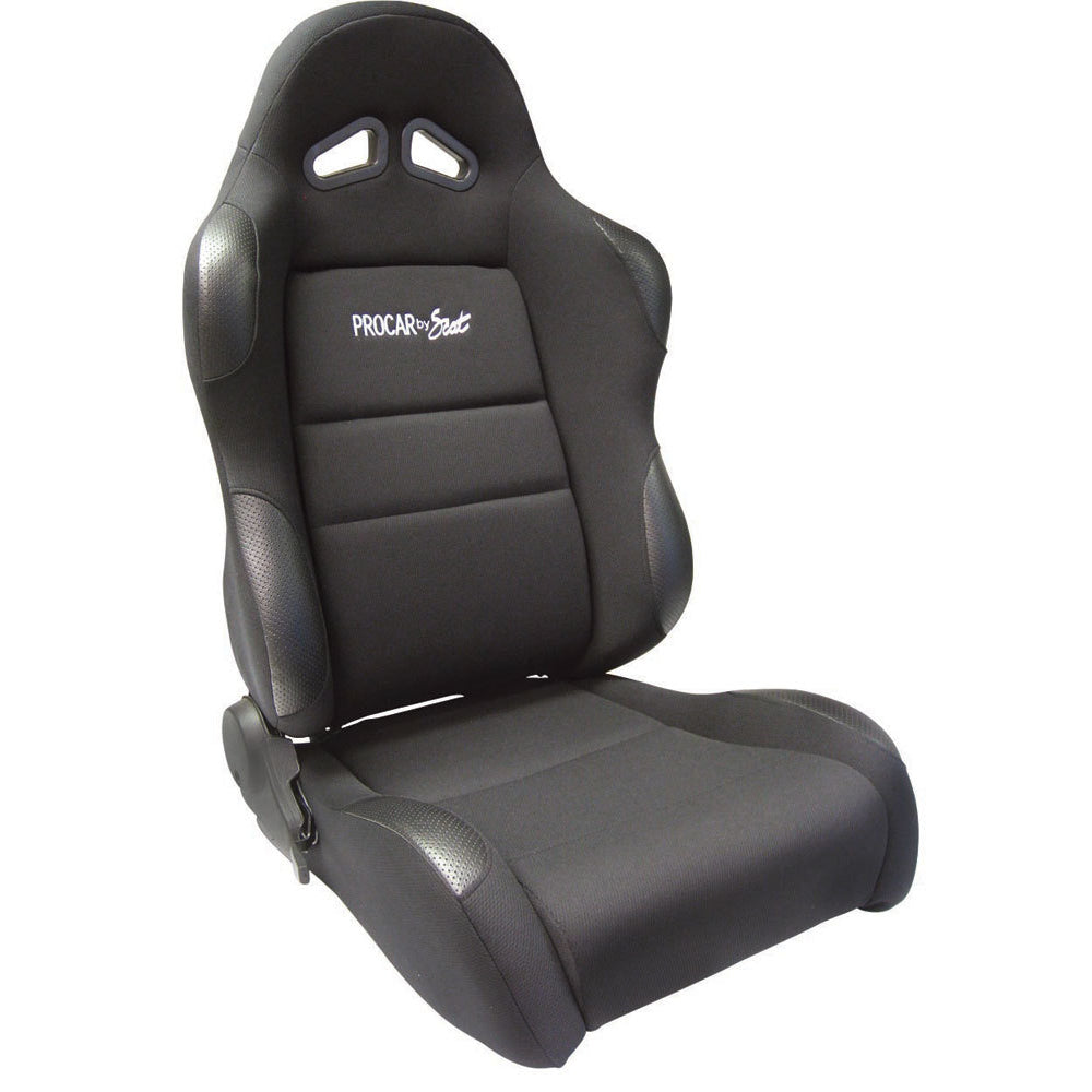 ProCar Sportsman Racing Seat - Right Side - Black Vinyl Inside - Black Velour Wings and Bolsters