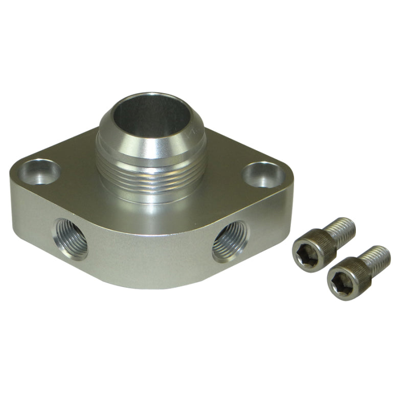 Moroso Performance Products 1" Tall Water Neck Manifold 20 AN Male x Dual 3/8" NPT Female Ports Billet Aluminum Clear Anodize